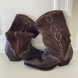 NWOB Free People Jaxon Studded Brown Suede Western Boots